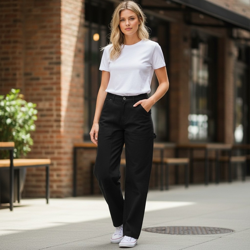 Aritzia Wilfred Free carpenter pants womens sz 6 black high rise straight leg